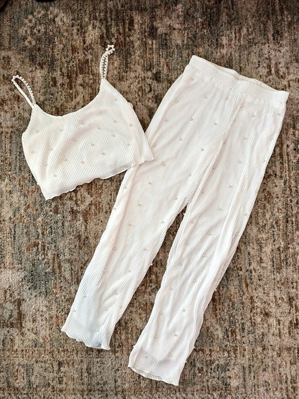 Waverles Payton Pearly Pant Set White Cami & Pants